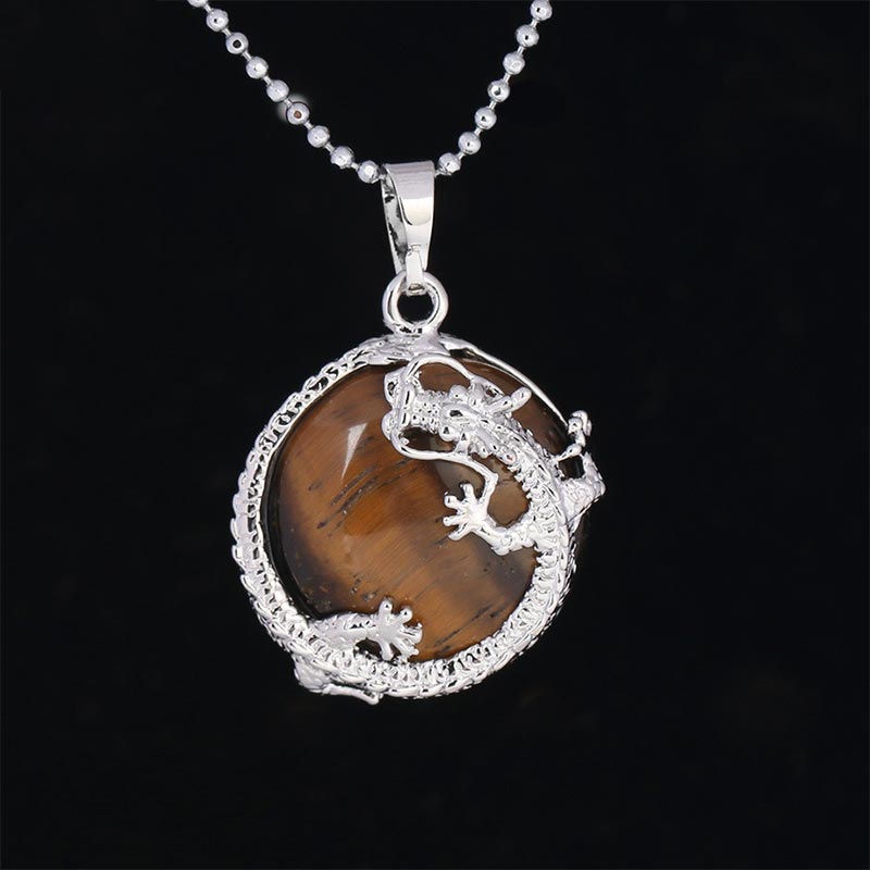 Karma Stone Chinese Dragon Natural Quartz Crystal Healing Energy Necklace Pendant
