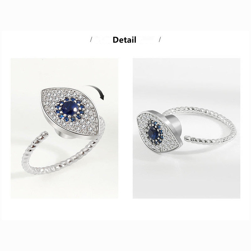 Karma Stone 925 Sterling Silver Evil Eye Protection Blessing Rotatable Ring