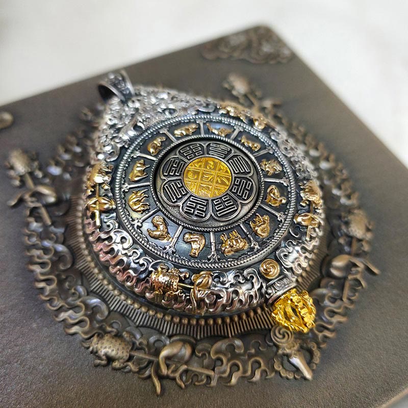 Karma Stone Chinese Zodiac Natal Buddha Thangka Nine Palaces Eight Diagrams Wealth Rotatable Necklace Pendant