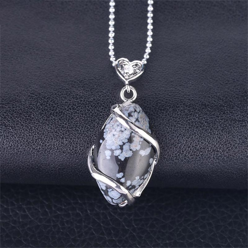 Karma Stone Marquise Pattern Natural Crystal Stone Charm Necklace Pendant