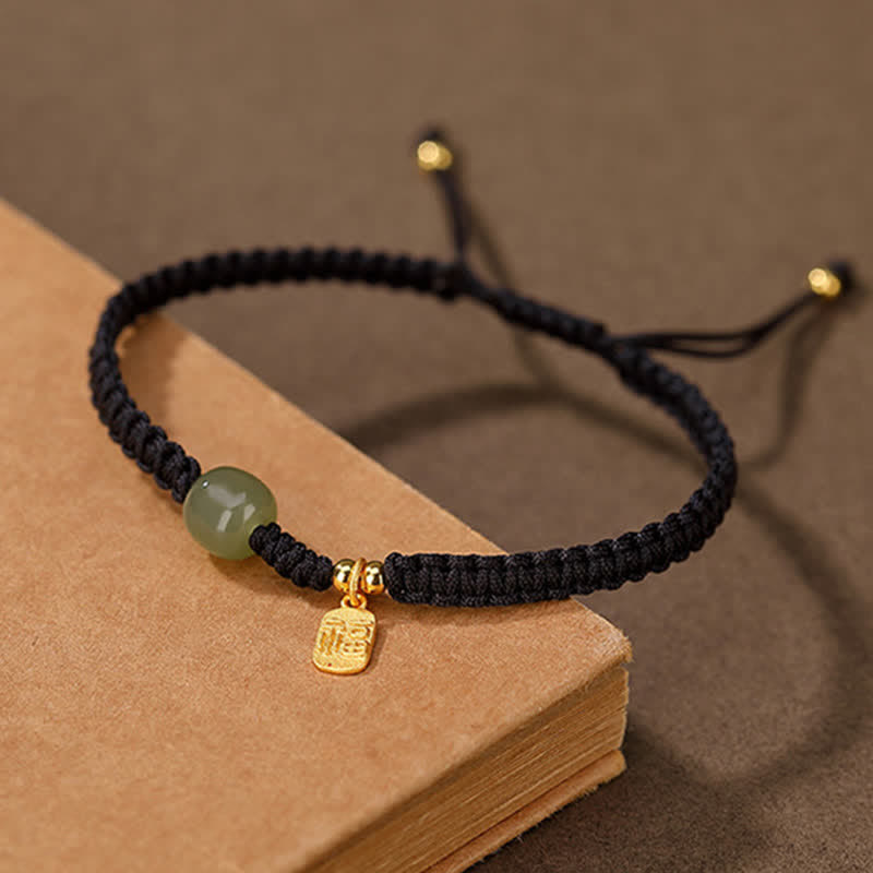 Karma Stone 925 Sterling Silver Hetian Jade Blessing Wealth Red String Bracelet