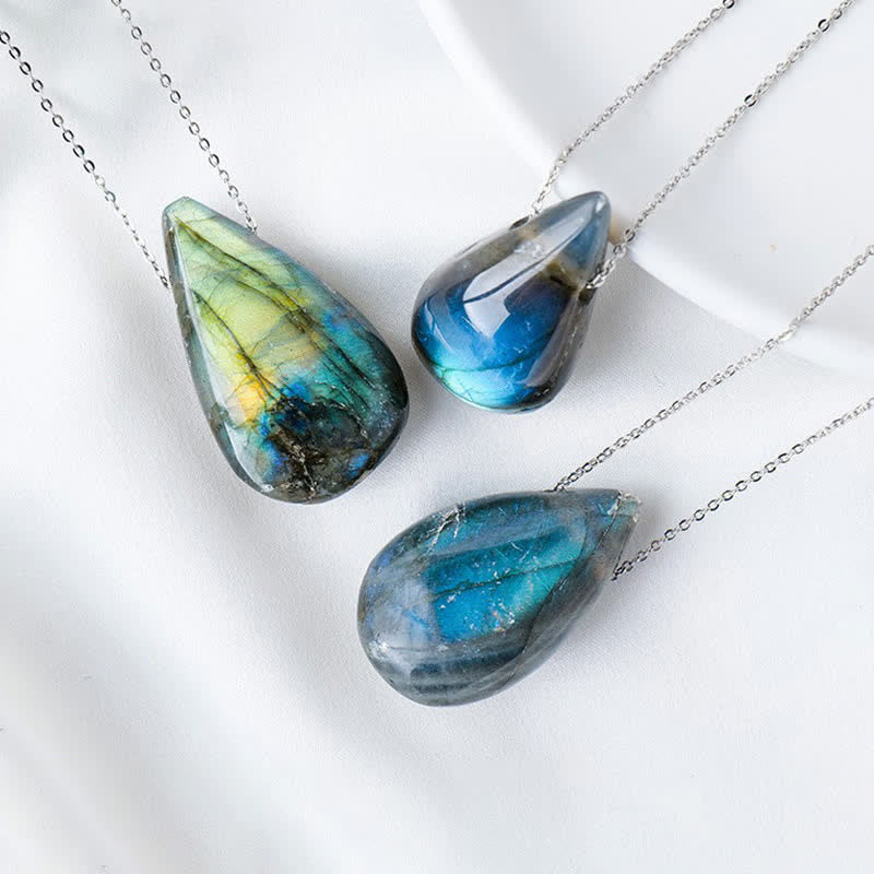 Karma Stone Labradorite Water Drop Support Healing Necklace Pendant