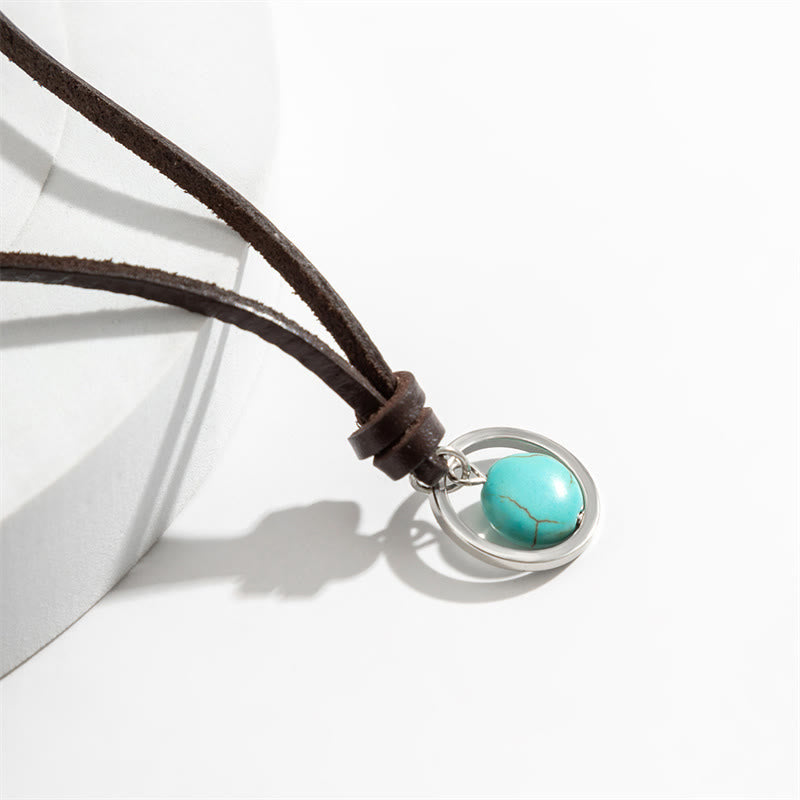Karma Stone Round Turquoise Stone Protection Strength Necklace Pendant