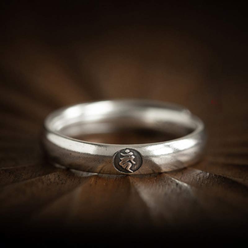 Karma Stone 925 Sterling Silver Chinese Zodiac Natal Buddha Blessing Couple Ring