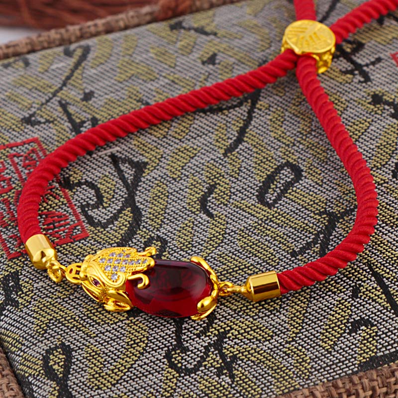 Karma Stone Wealth Attractor Red Agate Pixiu Red String Bracelet