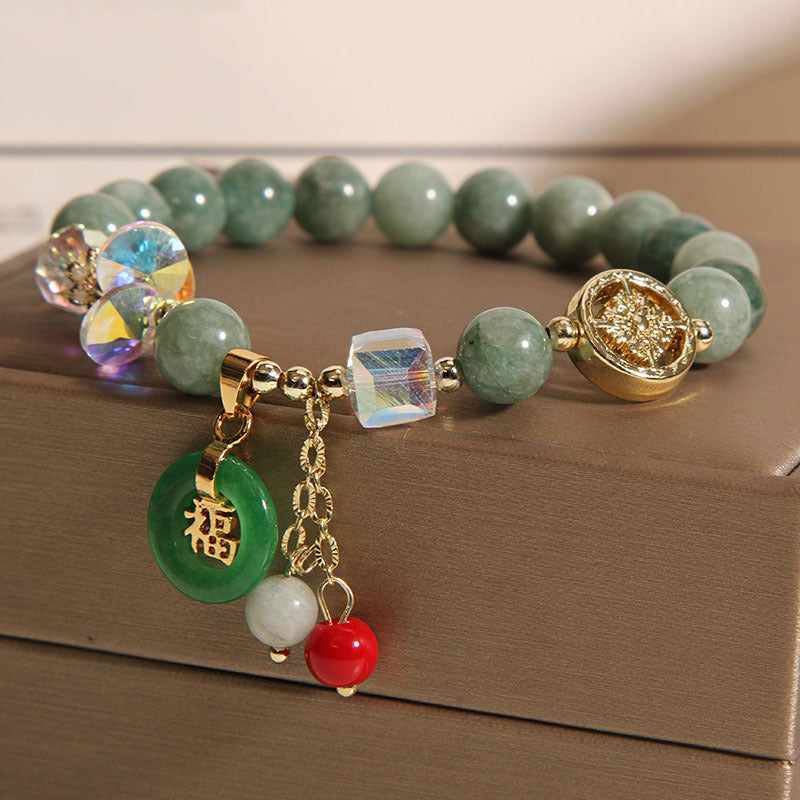 Karma Stone Strawberry Quartz Jade Fu Character Charm Healing Bracelet