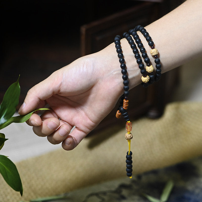 Karma Stone Tibetan Mala Cypress Bodhi Seed Red Agate Healing Bracelet