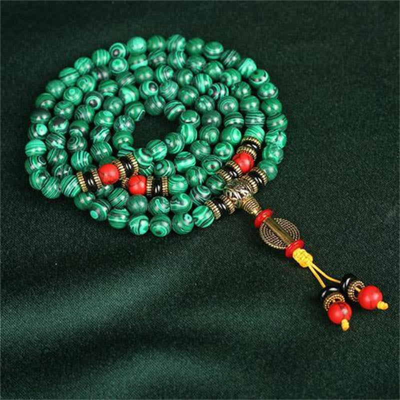 Karma Stone Tibetan 108 Mala Malachite Beads Bracelet Necklace
