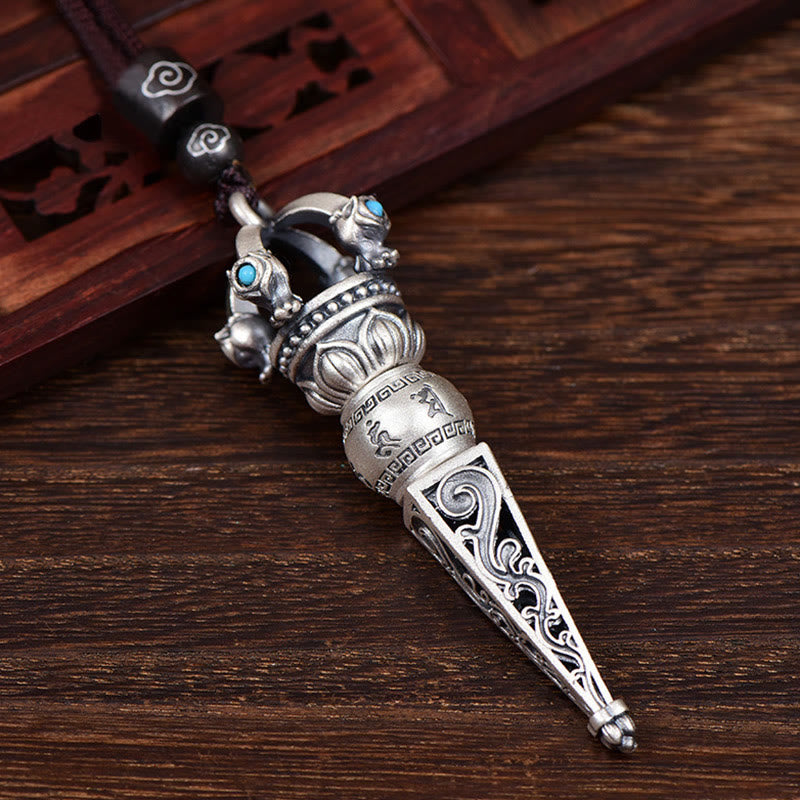 Karma Stone Tibetan Om Mani Padme Hum Dorje Vajra Design Wisdom Rotatable Necklace Pendant