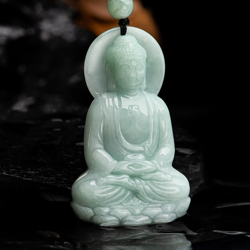 Karma Stone Amitabha Buddha Jade Amulet Compassion String Necklace