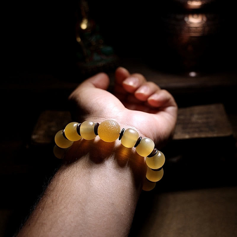 Karma Stone Handmade Tibetan Sheep Horn Om Mani Padme Hum Auspiciousness Bracelet