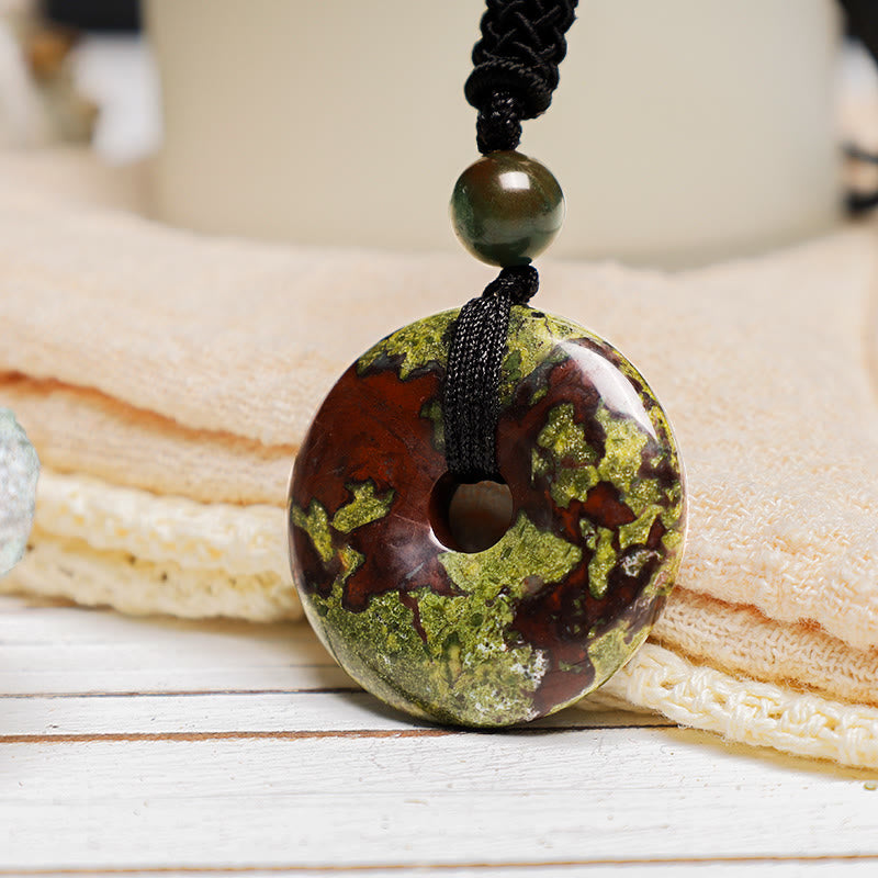 Karma Stone Lucky Coin Pendant Healing Crystal Gemstone Necklace