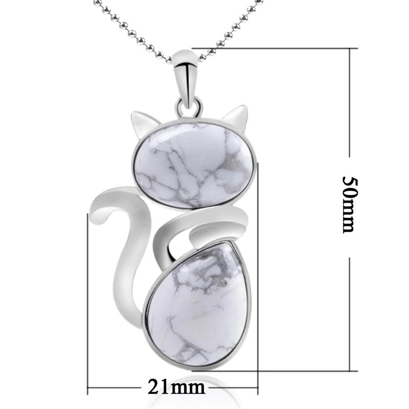 Karma Stone "Save A Cat" Cute Cat Pattern Natural Crystal Protection Cat-Loving Pendant Necklace