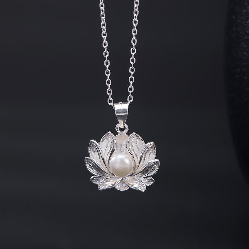 Karma Stone 925 Sterling Silver Lotus Flower Pearl Wealth Necklace Pendant