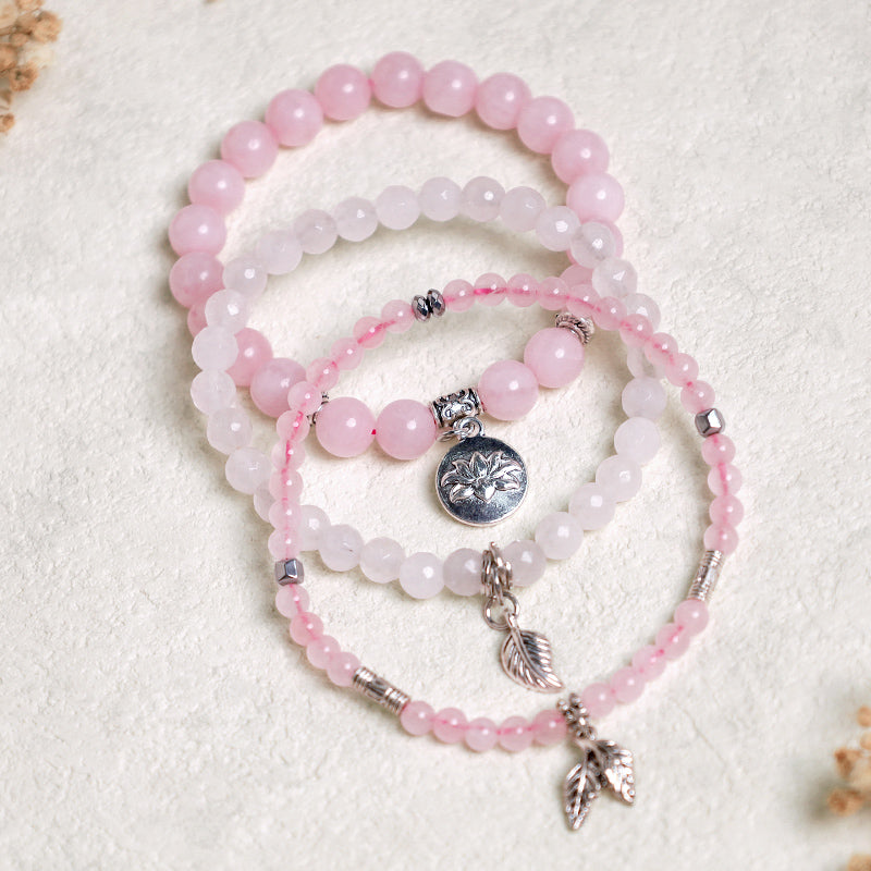 Karma Stone 3PCS Natural Quartz Crystal Beaded Healing Energy Lotus Bracelet