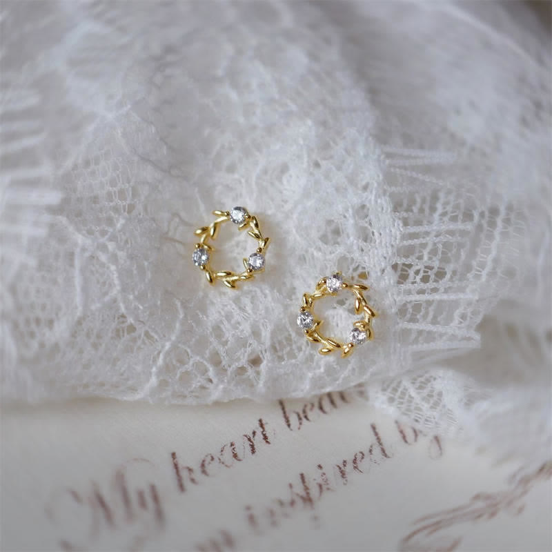Karma Stone 925 Sterling Silver Posts Copper Metal Tiny Wreath Stud Blessing Flower Earrings