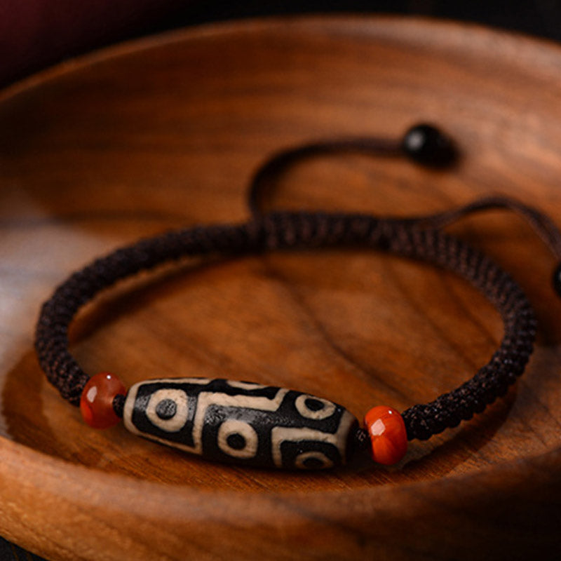 Karma Stone Tibetan Nine-Eye Dzi Bead Prosperity String Bracelet