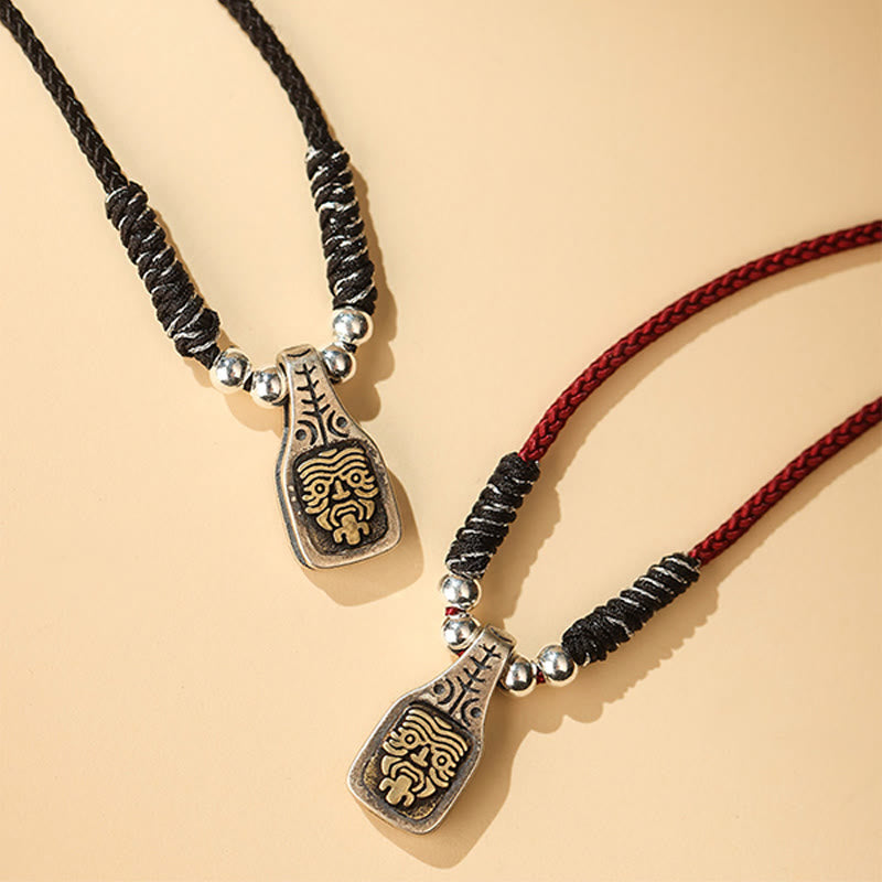 Karma Stone Tibetan 925 Sterling Silver Zakiram Goddess of Wealth Protection Rope Necklace Pendant