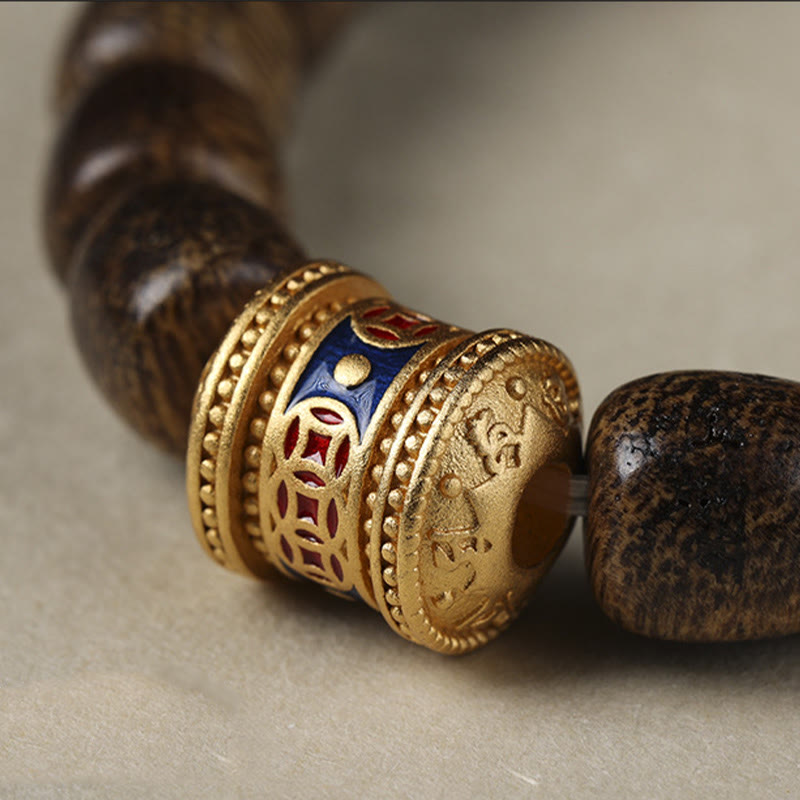Karma Stone Agarwood Copper Coin Auspicious Cloud Calm Bracelet