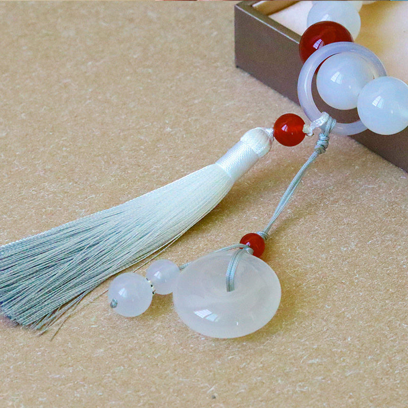 Karma Stone White Agate Red Agate Luck Wrist Mala Tassels Pocket Mala Car Decoration