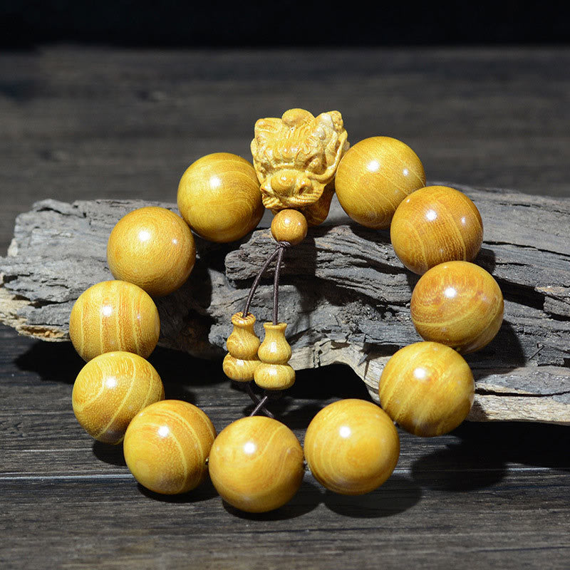 Karma Stone Rosewood Green Sandalwood Small Leaf Red Sandalwood Agarwood Dragon Carved Protection Bracelet