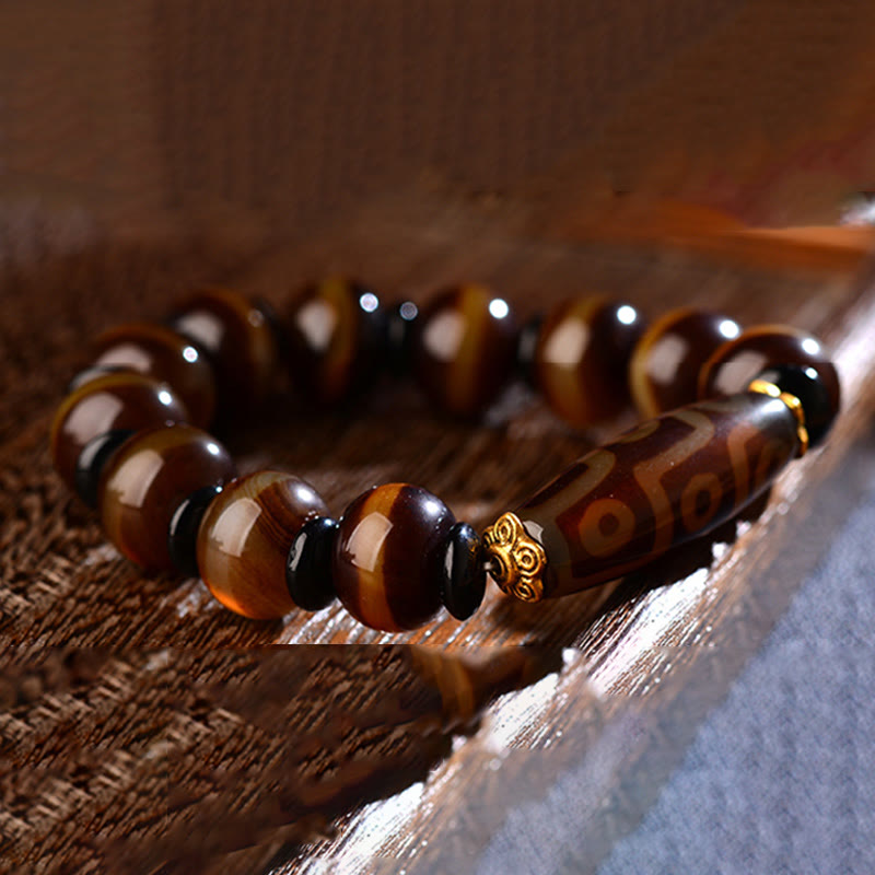 Karma Stone Tibetan Natural Nine-Eye Dzi Bead Agate Wealth Blessings Bracelet