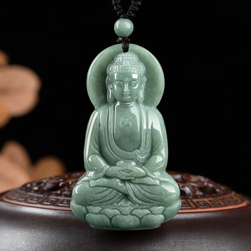Karma Stone Amitabha Buddha Jade Amulet Compassion String Necklace