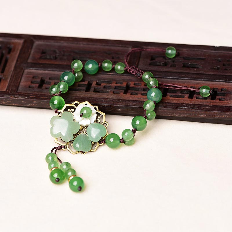 Karma Stone Natural Green Jade Luck Dangling Flower Bracelet