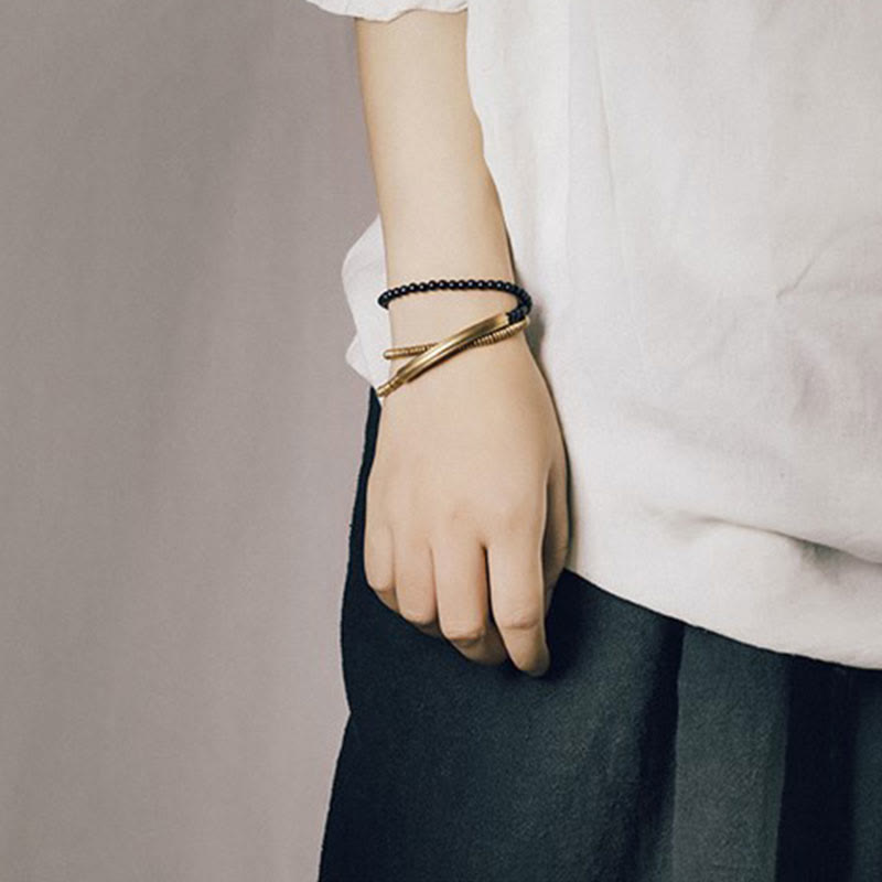 Karma Stone Tibetan Various Agate Stone Copper Protection Triple Wrap Bracelet