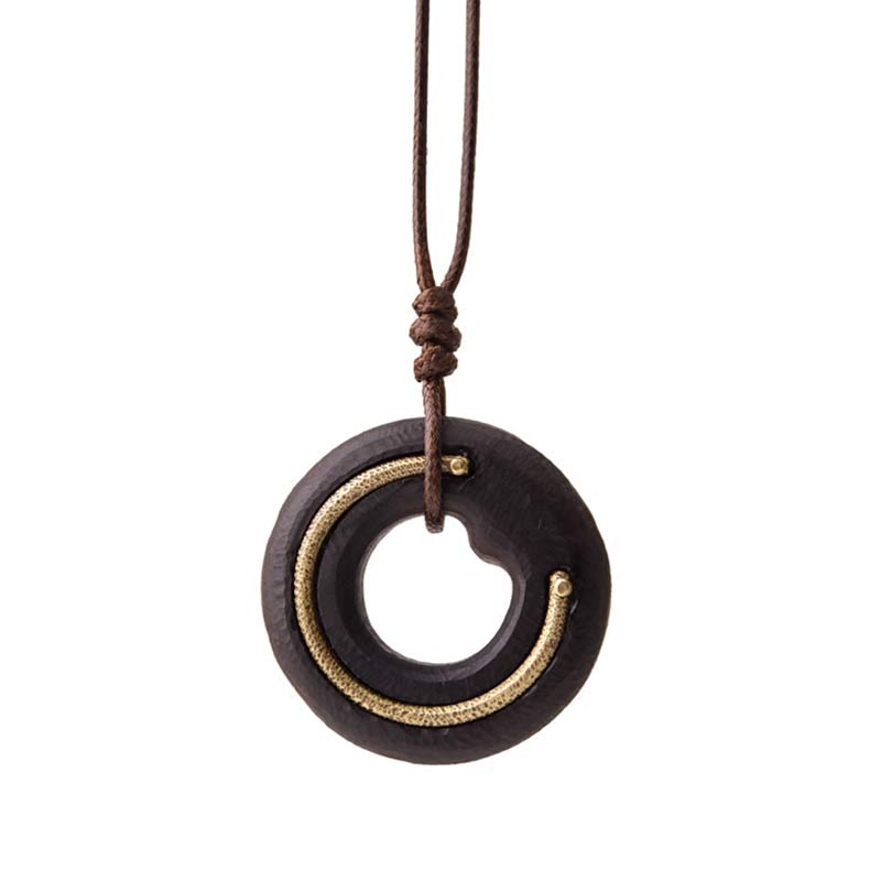 Karma Stone Zen Circle Ebony Wood Peace Calm Necklace Pendant
