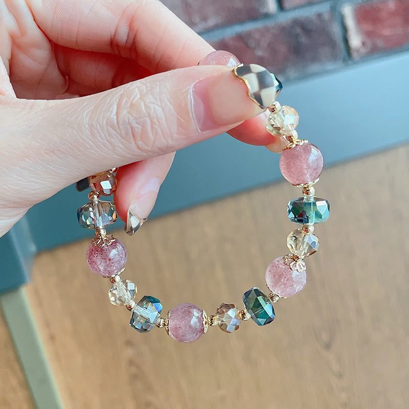 Karma Stone Natural Strawberry Quartz Colorful Crystal Positive Bracelet