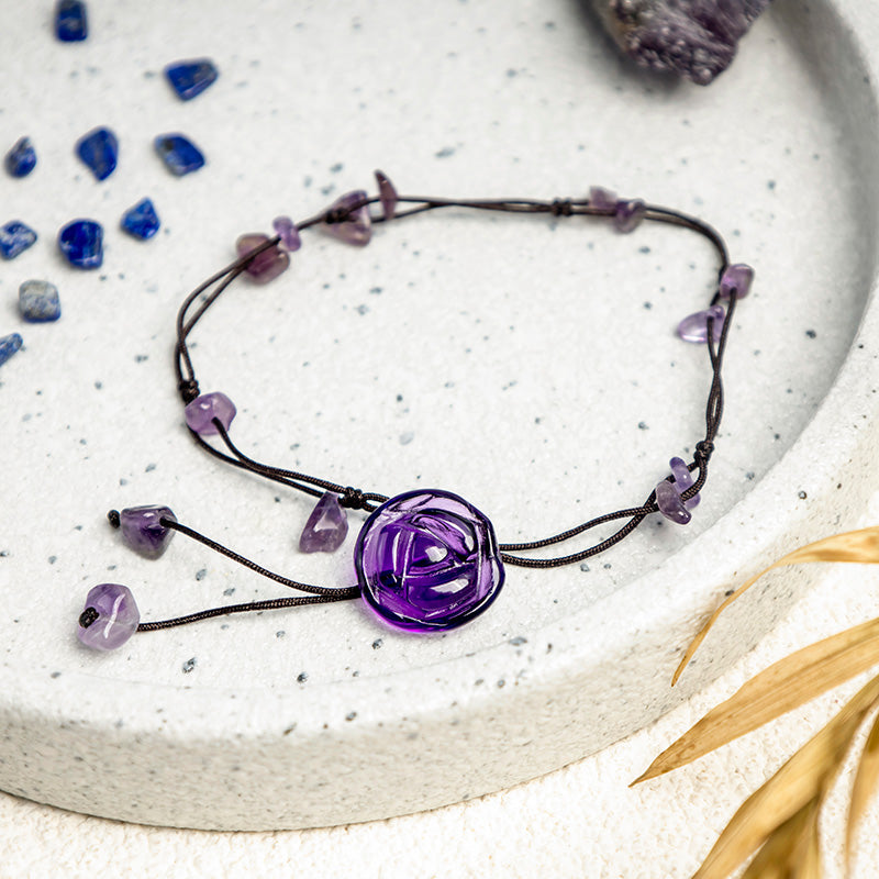 Karma Stone Amethyst Pink Crystal Green Aventurine Rose Inner Peace Healing Anklet