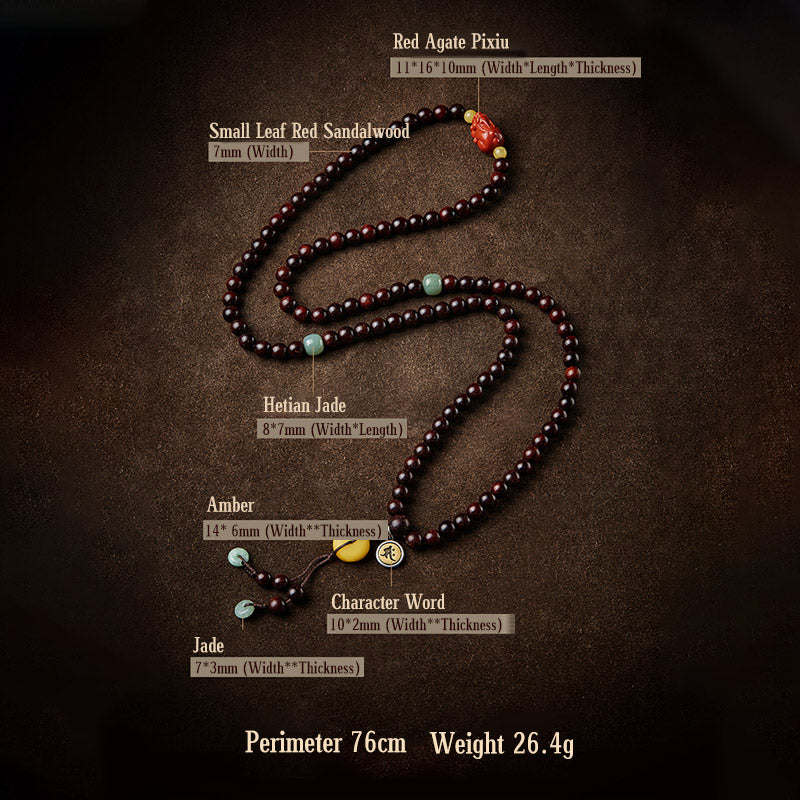 Karma Stone Chinese Zodiac Natal Buddha 108 Mala Beads Small Leaf Red Sandalwood Red Agate PiXiu Protection Bracelet
