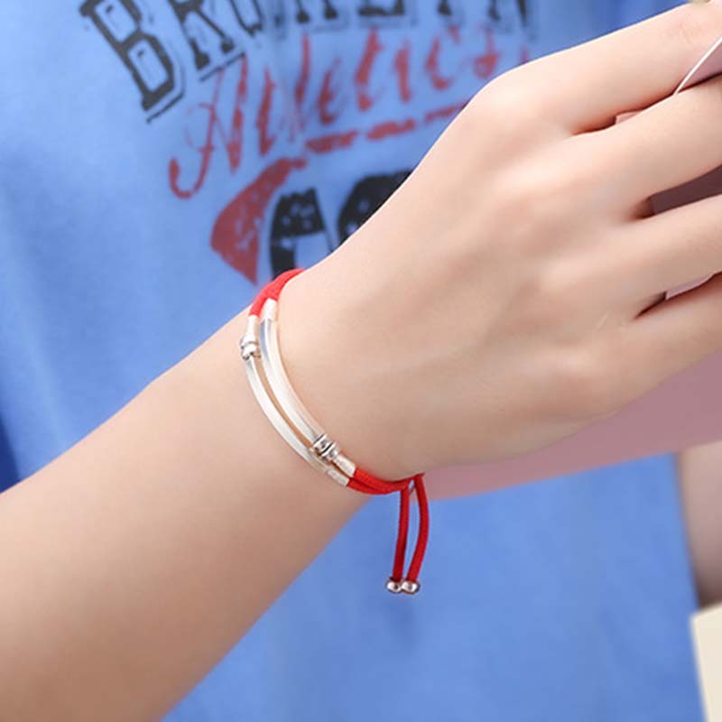 Karma Stone 925 Sterling Silver Red String Layered Braid Bracelet