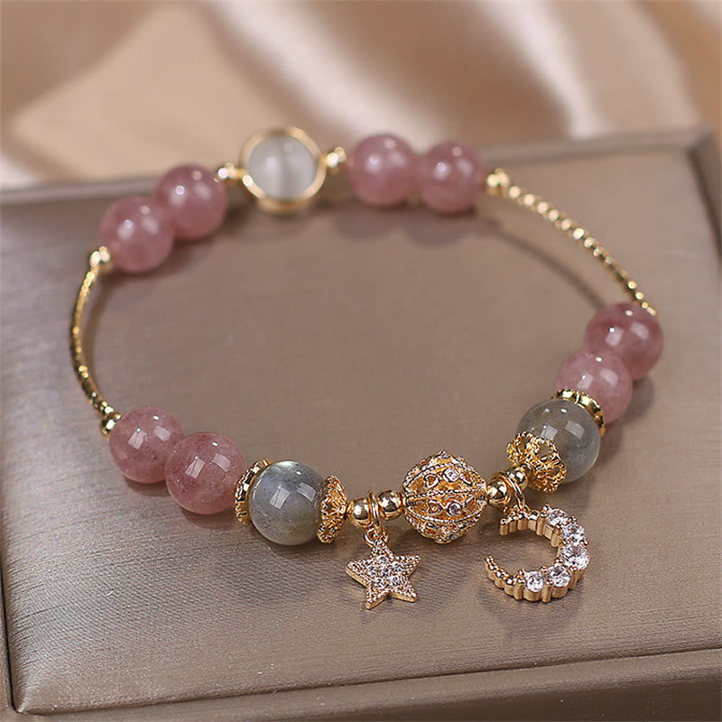 Karma Stone Strawberry Quartz Moonstone Moon Star Love Bracelet