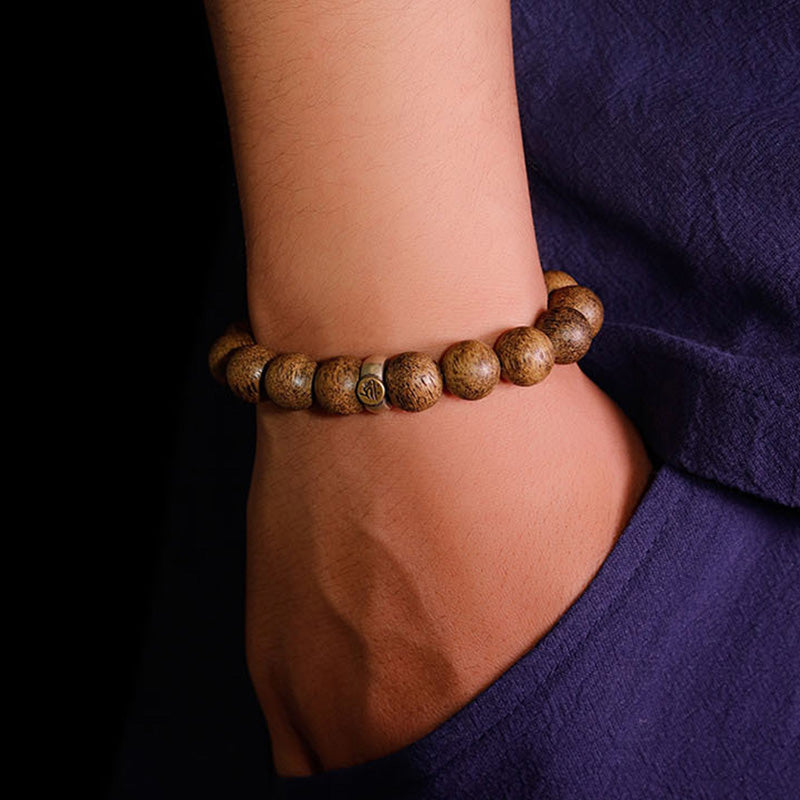Karma Stone Chinese Zodiac Natal Buddha Natural Agarwood Silver Peace Calm Bracelet
