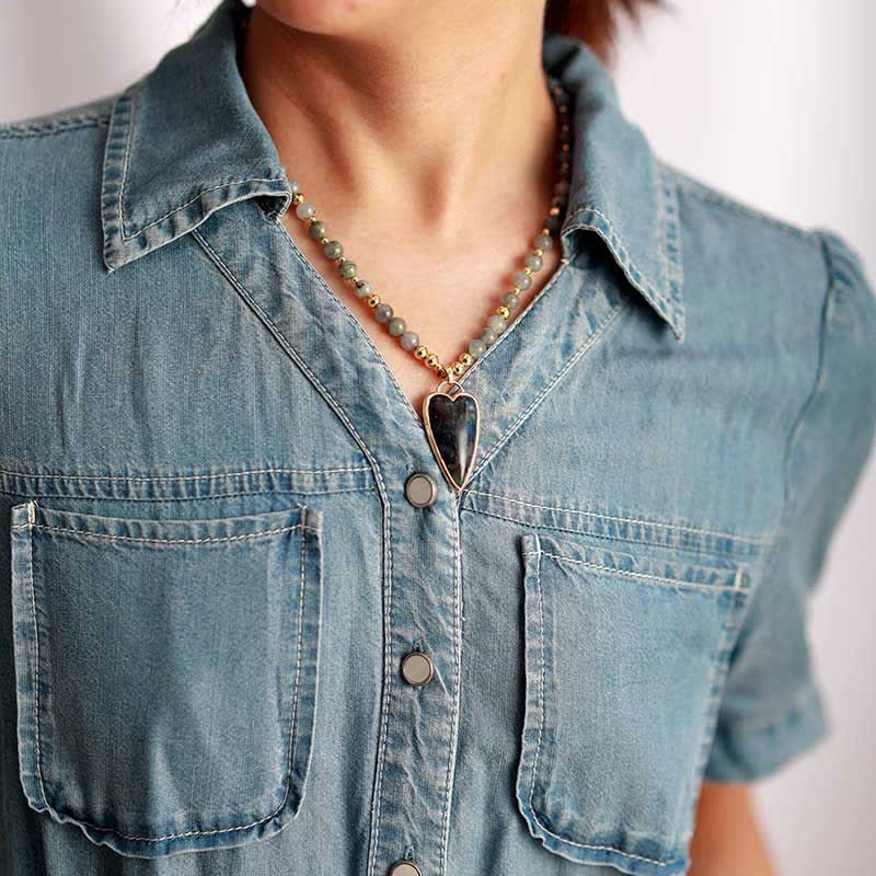 Karma Stone Labradorite Support Healing Beaded Necklace Pendant