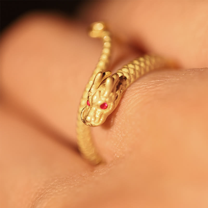 Karma Stone 925 Sterling Silver Vintage Year of the Dragon Luck Protection Strength Adjustable Ring