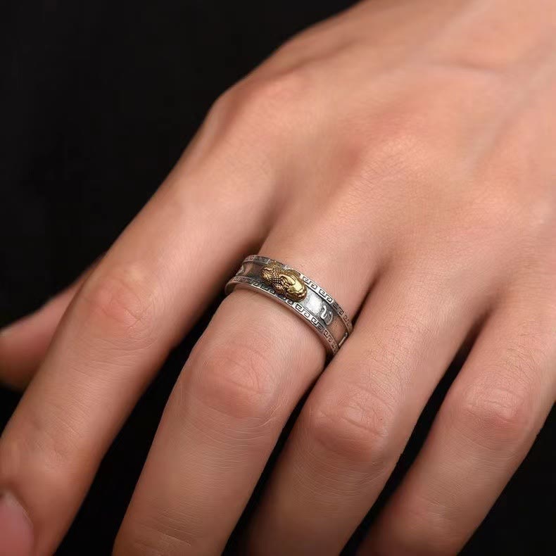 Karma Stone PiXiu Om Mani Padme Hum Heart Sutra Luck Wealth Couple Ring