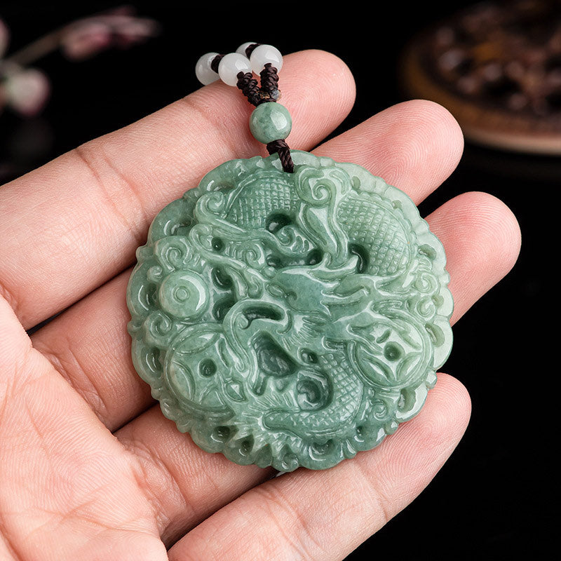 Karma Stone Chinese Zodiac Dragon Jade Fortune Necklace String Pendant
