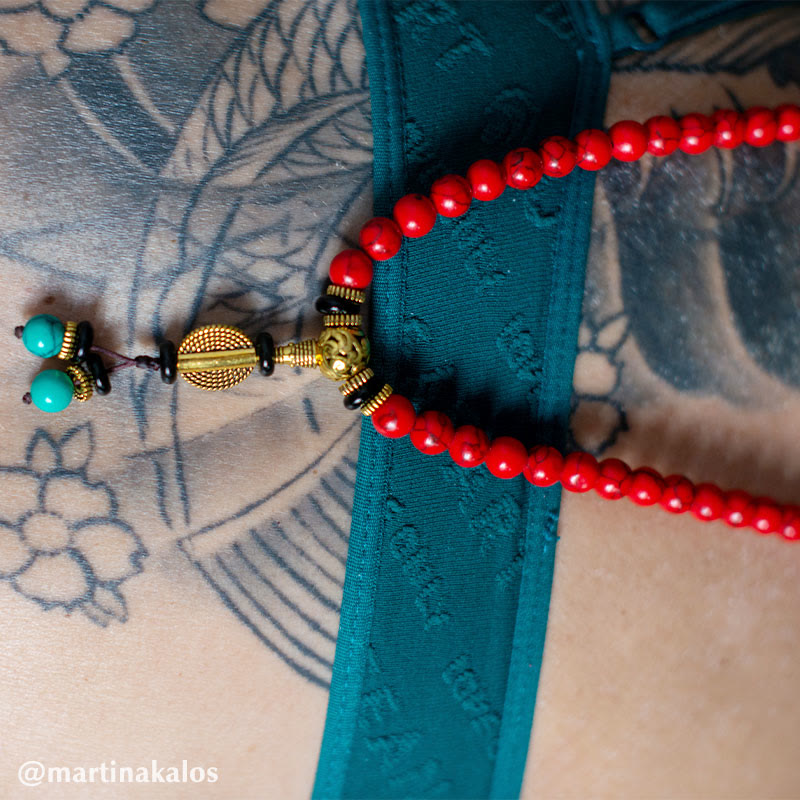 Karma Stone Tibetan Mara Red and Green Turquoise Lucky Beaded Prayer Bracelet Necklace