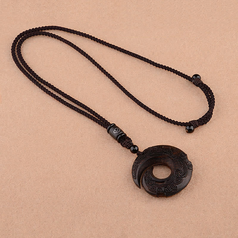 Karma Stone Small Leaf Red Sandalwood Ebony Wood One's Luck Improves Design Patern Protection Necklace Pendant