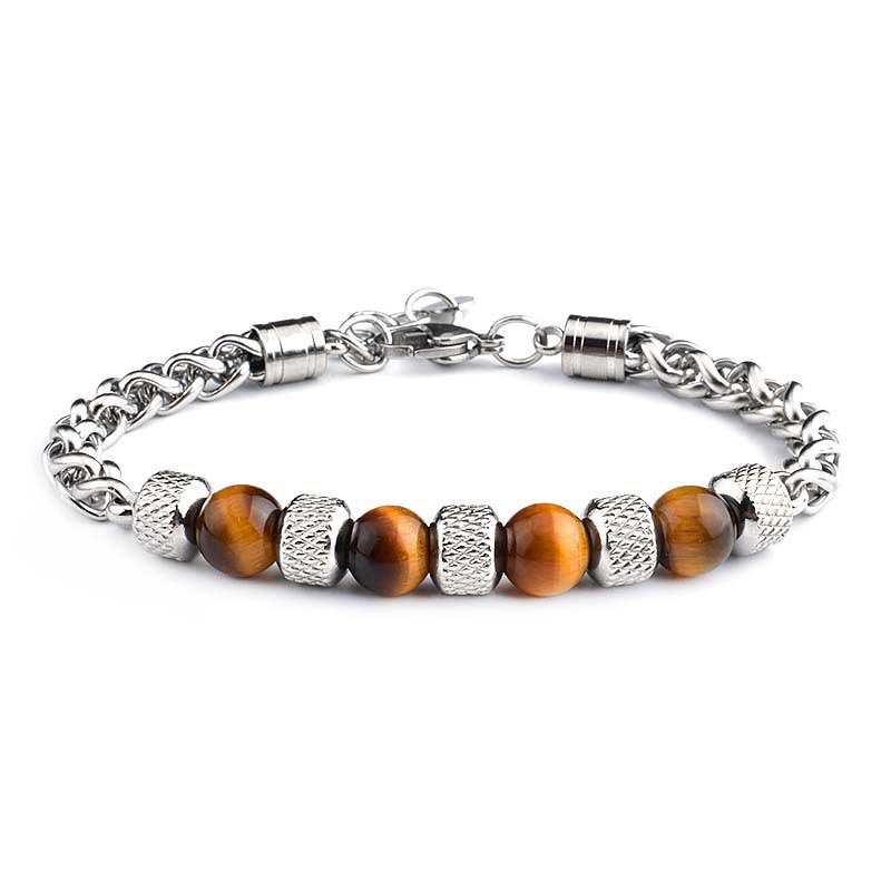 Karma Stone Black Onyx Tiger Eye Bead Courage Bracelet