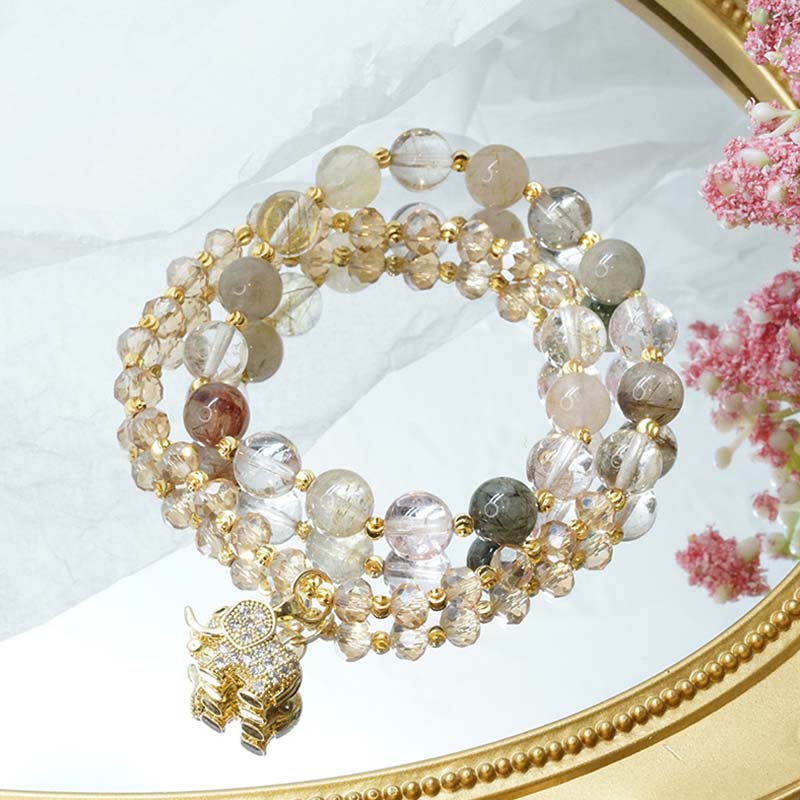 Karma Stone Rose Quartz Elephant Healing Energy Charm Bracelet