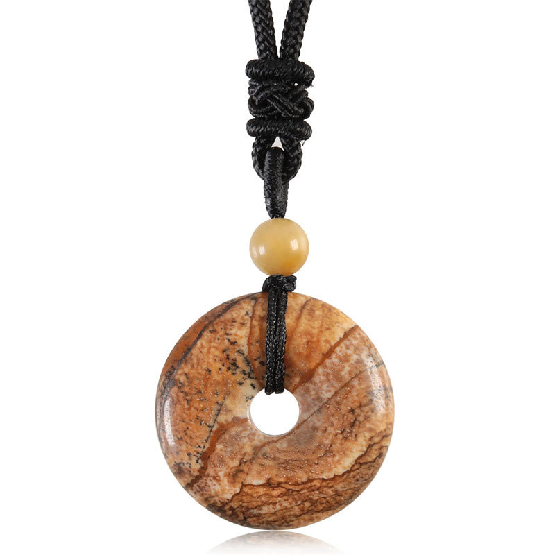 Karma Stone Lucky Coin Pendant Healing Crystal Gemstone Necklace