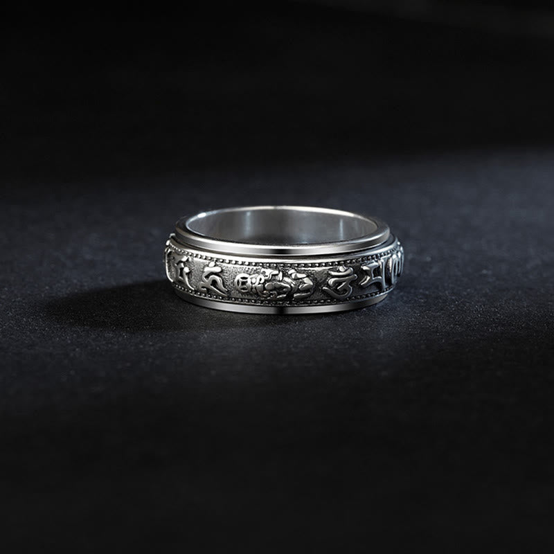 Karma Stone Tibetan Om Mani Padme Hum PiXiu Engraved Wealth Luck Rotatable Ring