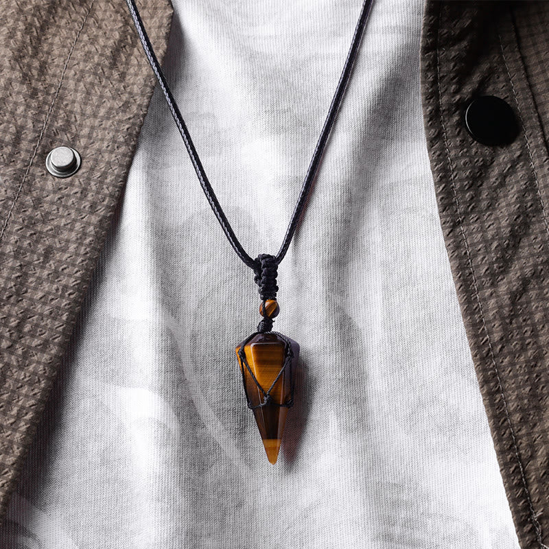 Karma Stone Natural Stone Pointed Pendant Necklace