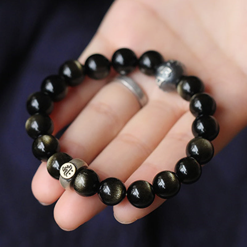 Karma Stone Chinese Zodiac Natal Buddha Obsidian Purification Bracelet