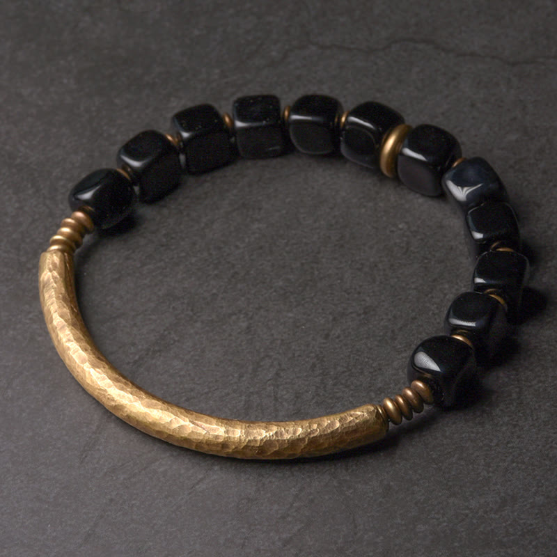 Karma Stone Black Obsidian Crystal Copper Strength Couple Bracelet