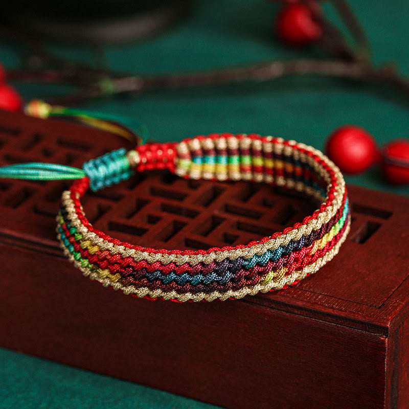 Karma Stone Tibet Handmade Rainbow Multicolored Protection Braided String Bracelet